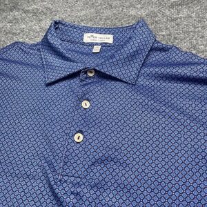 Peter Millar Summer Comfort Mens Blue Geometric Medallion Polo Shirt Size M